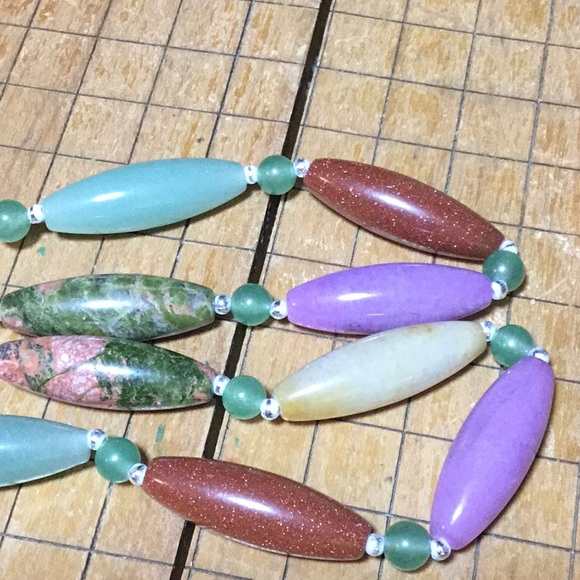 Adventurine Citrine Goldstone Unakite Semiprecious Stone Necklace 29”L EVC - Picture 6 of 11